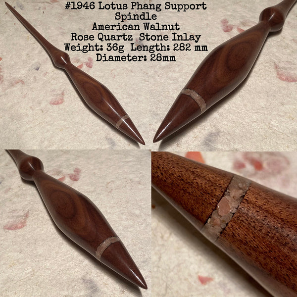 IxCHeL Fibre & Yarns LotBD Lotus Phang Support Spindle American Walnut with Rose Quartz Stone Inlay #1946