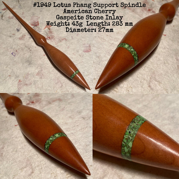 IxCHeL Fibre & Yarns LotBD Lotus Phang Support Spindle made from American Cherry with Gaspeite Stone Inlay #1949