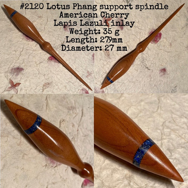 IxCHeL Fibre & Yarns LotBD Lotus Phang Support Spindle crafted from American Cherry with Lapis Lazuli Stone Inlay #2120