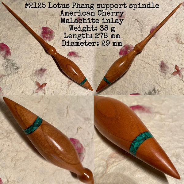 IxCHeL Fibre & Yarns LotBD Lotus Phang Support Spindle crafted from  American Cherry with Malachite Stone Inlay #2125