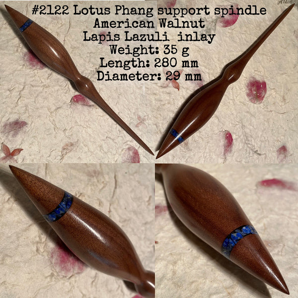 IxCHeL Fibre & Yarns LotBD Lotus Phang Support Spindle crafted from American Walnut with Lapis Lazuli Stone Inlay #2122