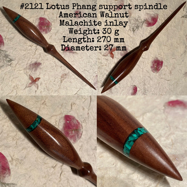 IxCHeL Fibre & Yarns LotBD Lotus Phang Support Spindle crafted from American Walnut with Malachite Stone Inlay #2121