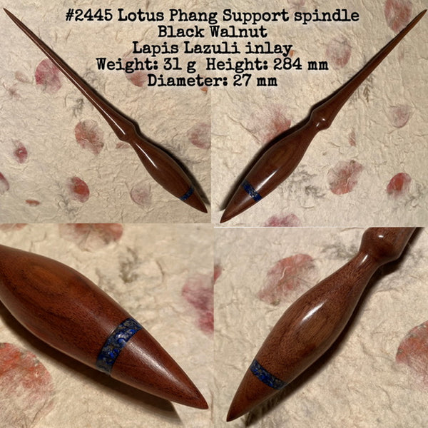 IxCHeL Fibre And Yarns LotBD Lotus Phang Support Spindle crafted from Black Walnut with Lapis Lazuli Inlay #2445 