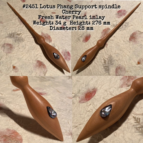 IxCHeL Fibre And Yarns LotBD Lotus Phang Support Spindle crafted from Cherry with Fresh Water Pearl Inlay #2451