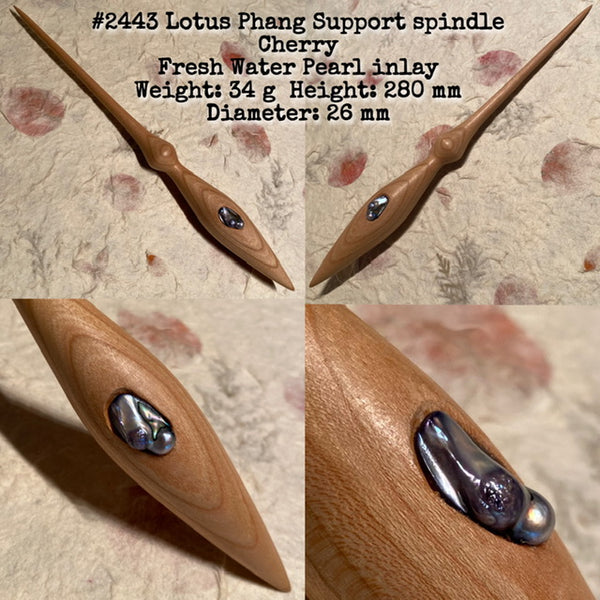 IxCHeL Fibre And Yarns LotBD Lotus Phang Support Spindle crafted from Cherry with Fresh Water Pearl Inlay #2443