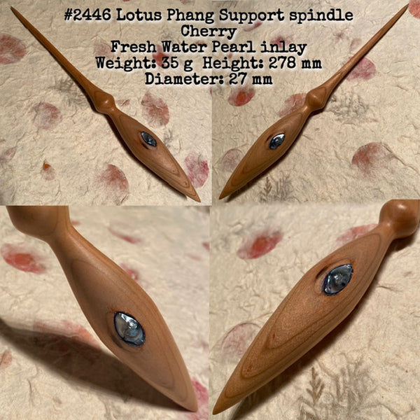 IxCHeL Fibre And Yarns LotBD Lotus Phang Support Spindle crafted from Cherry with Fresh Water Pearl Inlay #2446