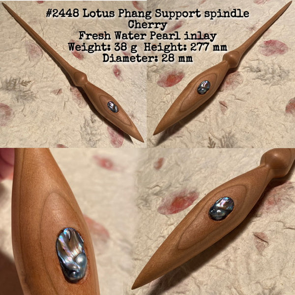 IxCHeL Fibre And Yarns LotBD Lotus Phang Support Spindle crafted from Cherry with Fresh Water Pearl Inlay #2448