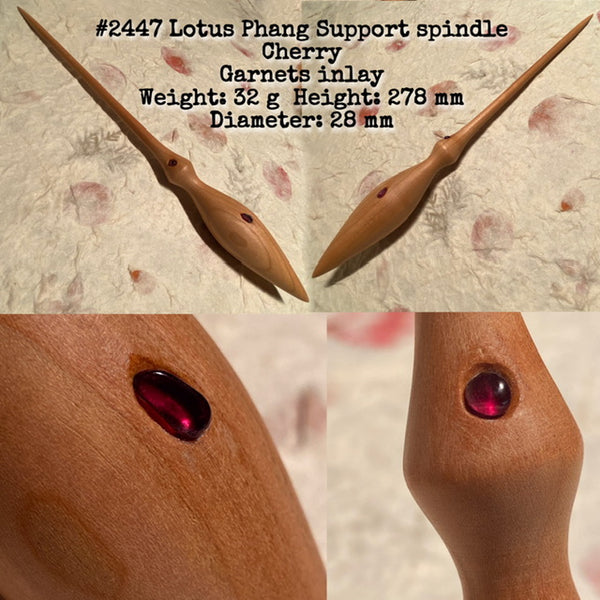 IxCHeL Fibre And Yarns LotBD Lotus Phang Support Spindle crafted from Cherry with Garnets Inlay #2447