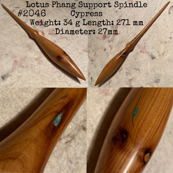 IxCHeL Fibre And Yarns LotBD Lotus Phang Support Spindle made from Cypress with Natural Feature and Malachite Stone #2046