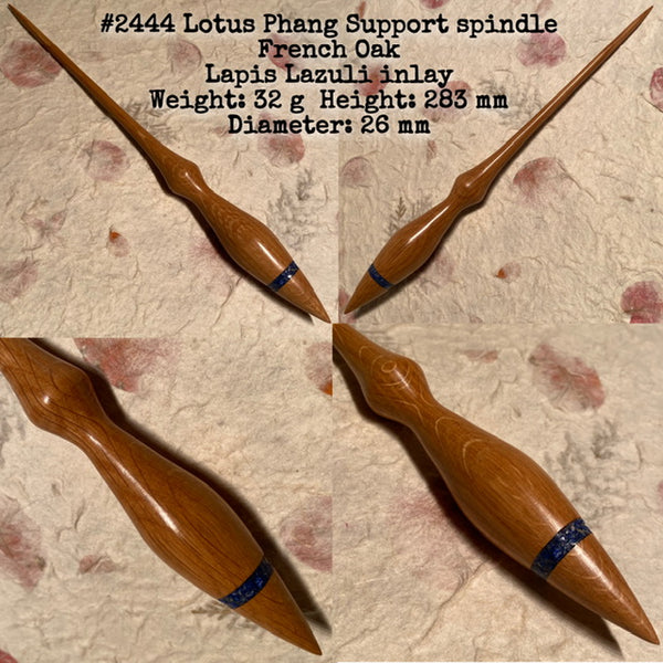 IxCHeL Fibre And Yarns LotBD Lotus Phang Support Spindle crafted from French Oak with Lapis Lazuli Inlay #2444