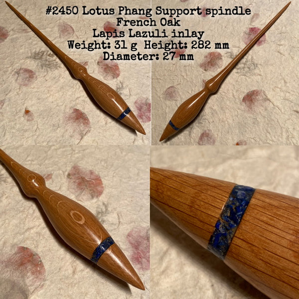 IxCHeL Fibre And Yarns LotBD Lotus Phang Support Spindle crafted from French Oak with Lapis Lazuli Inlay #2450