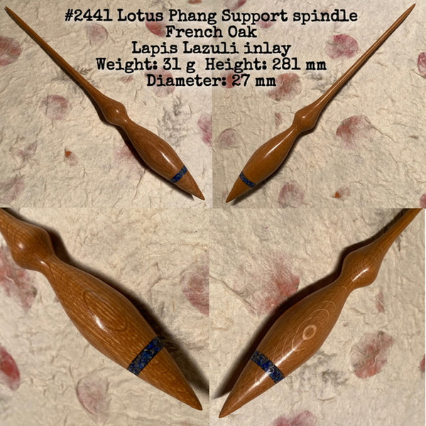 IxCHeL Fibre And Yarns LotBD Lotus Phang Support Spindle crafted from French Oak with Lapis Lazuli Inlay #2441