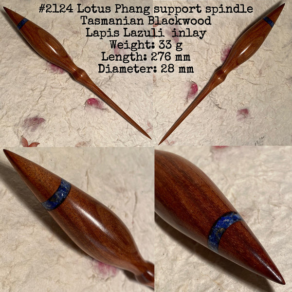 IxCHeL Fibre & Yarns LotBD Lotus Phang Support Spindle crafted from 
Tasmanian Blackwood with Lapis Lazuli Stone Inlay #2124