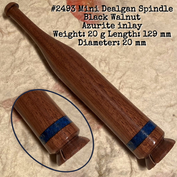 IxCHeL Fibre And Yarns LotBD Mini-Dealgan Spindle crafted from Black Walnut with Azurite Inlay #2493