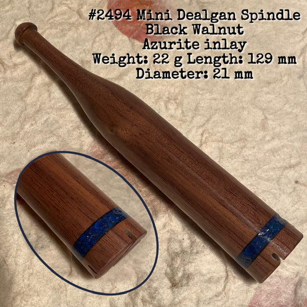 IxCHeL Fibre And Yarns LotBD Mini-Dealgan Spindle crafted from Black Walnut with  Azurite Inlay #2494