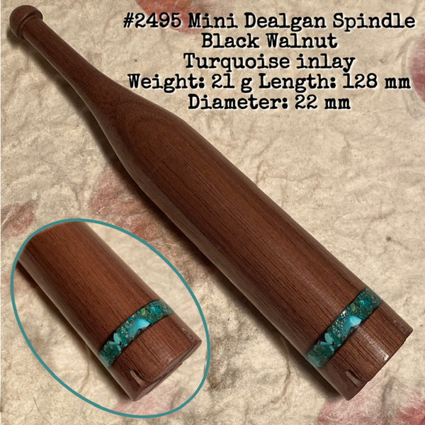IxCHeL Fibre And Yarns LotBD Mini-Dealgan Spindle crafted from Black Walnut with Turquoise Inlay #2495
