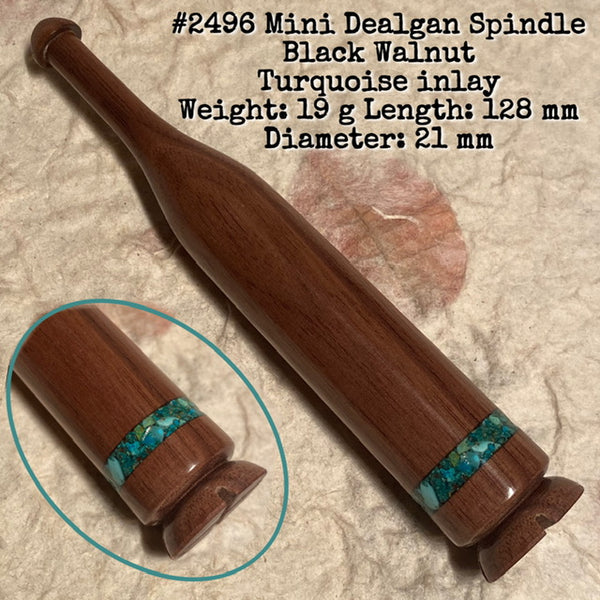 IxCHeL Fibre And Yarns LotBD Mini-Dealgan Spindle crafted from Black Walnut with Turquoise Inlay #2496