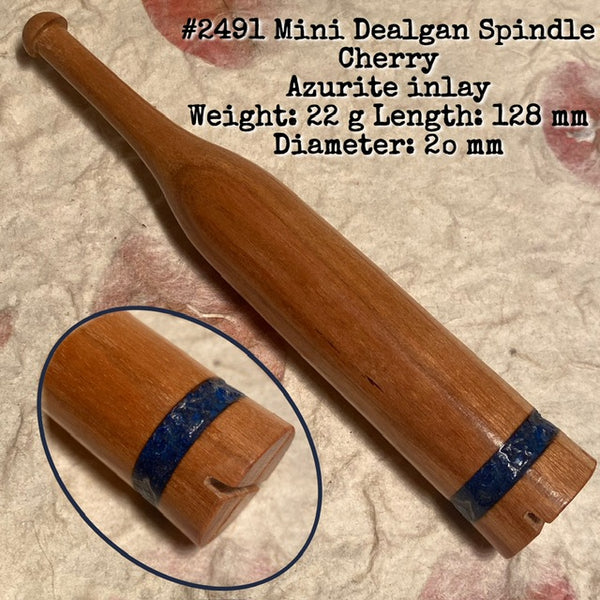 IxCHeL Fibre And Yarns LotBD Mini Dealgan Spindle crafted from Cherry with Azurite Inlay #2491