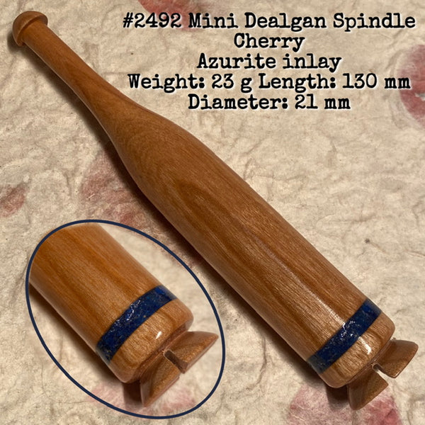 IxCHeL Fibre And Yarns LotBD Mini-Dealgan Spindle crafted from Cherry with Azurite Inlay #2492