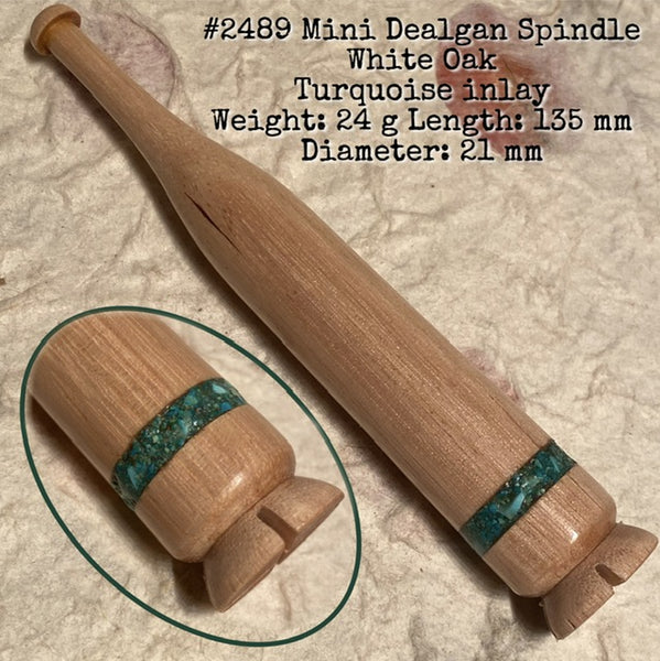 IxCHeL Fibre And Yarns LotBD Mini Dealgan Spindle crafted from White Oak with Turquoise Inlay #2489