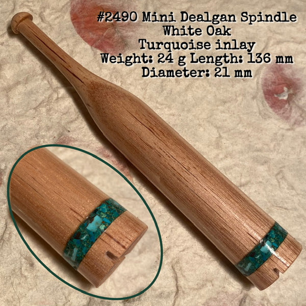 IxCHeL Fibre And Yarns LotBD Mini Dealgan Spindle crafted from White Oak with Turquoise Inlay #2490