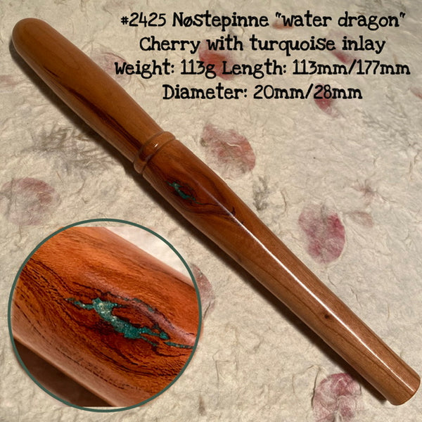 IxCHeL Fibre And Yarns LotBD Nostepinne crafted from Cherry with Turquoise Inlay Natural Features #2425