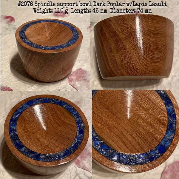 IxCHeL-Fibre & Yarns LotBD Spindle Support Bowl crafted in Dark Poplar with Lapis Lazuli Inlay #2076