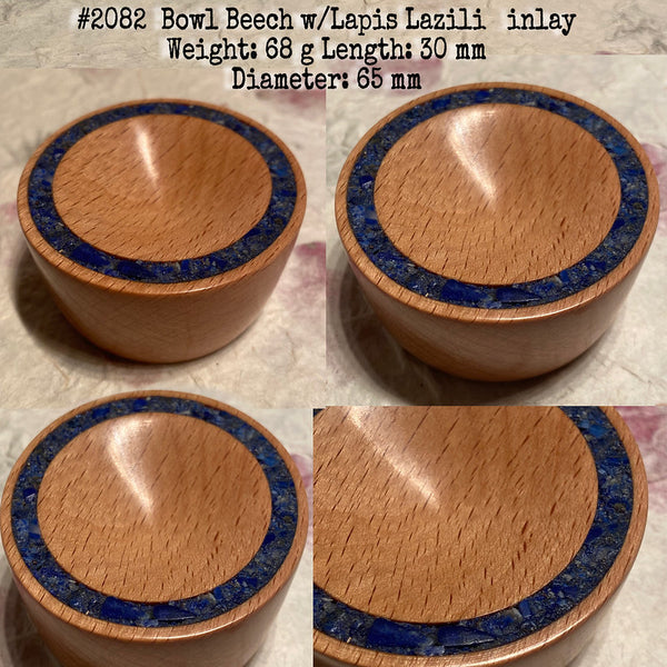 IxCHeL Fibre & Yarns LotBD Support Spindle Bowl crafted in Beech with Lapis Lazuli Inlay #2082