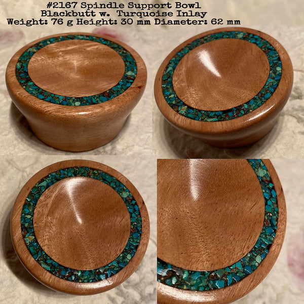 IxCHeL Fibre & Yarns LotBD Support Spindle Bowl crafted in Blackbutt with Turquoise Inlay #2167