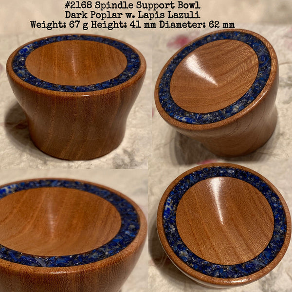 IxCHeL Fibre & Yarns LotBD Support Spindle Bowl crafted in Dark Poplar with Lapis Lazuli Inlay #2168