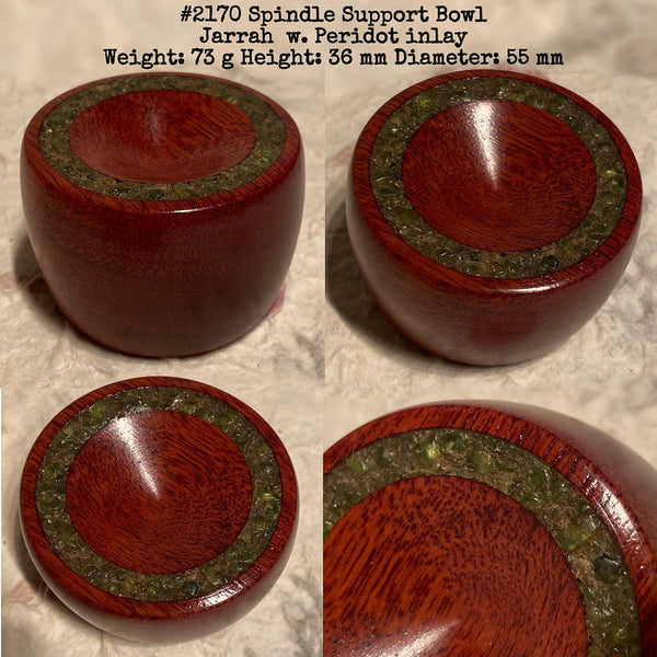 IxCHeL Fibre & Yarns LotBD Support Spindle Bowl crafted in Jarrah with Peridot Inlay #2170