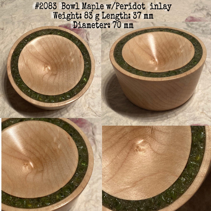 IxCHeL Fibre & Yarns LotBD Support Spindle Bowl crafted in Maple with Marbling & Peridot Inlay #2083