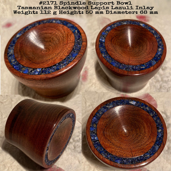 IxCHeL Fibre & Yarns LotBD Support Spindle Bowl crafted in Tasmanian Blackwood with Lapis Lazuli Inlay #2171