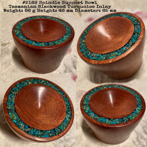 IxCHeL Fibre & Yarns LotBD Support Spindle Bowl crafted in Tasmanian Blackwood with Turquoise Inlay #2169