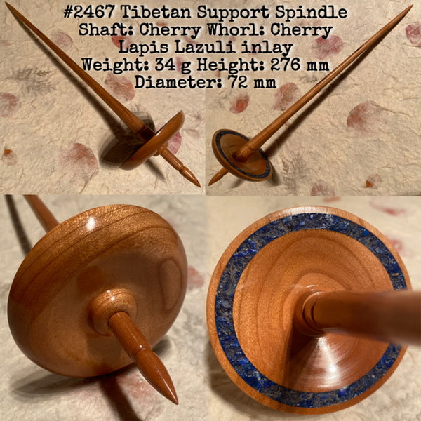 IxCHeL Fibre And Yarns LotBD Tibetan Support Spindle crafted from Cherry with Lapis Lazuli Inlay #2467