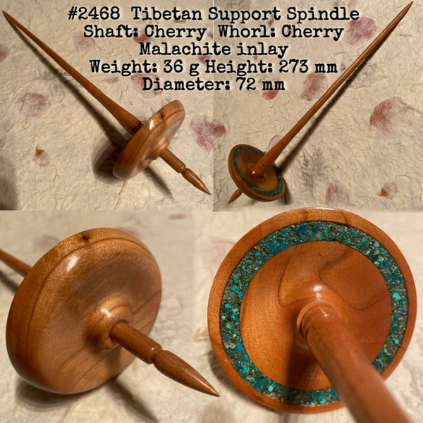 IxCHeL Fibre And Yarns LotBD Tibetan Support Spindle crafted from Cherry with Malachite Inlay #2468