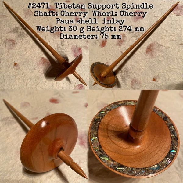 IxCHeL Fibre And Yarns LotBD Tibetan Support Spindle crafted from Cherry with Paua Shell Inlay #2471