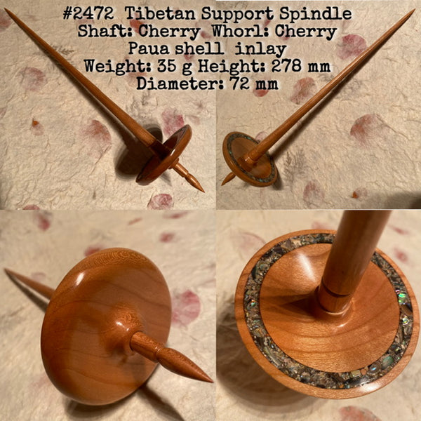 IxCHeL Fibre And Yarns LotBD Tibetan Support Spindle crafted from Cherry with Paua Shell Inlay #2472