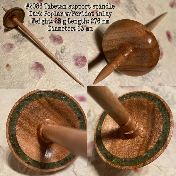 IxCHeL Fibre & Yarns LotBD Tibetan Support Spindle crafted with Dark Poplar Natural Feature with Peridot Stone Inlay #2086