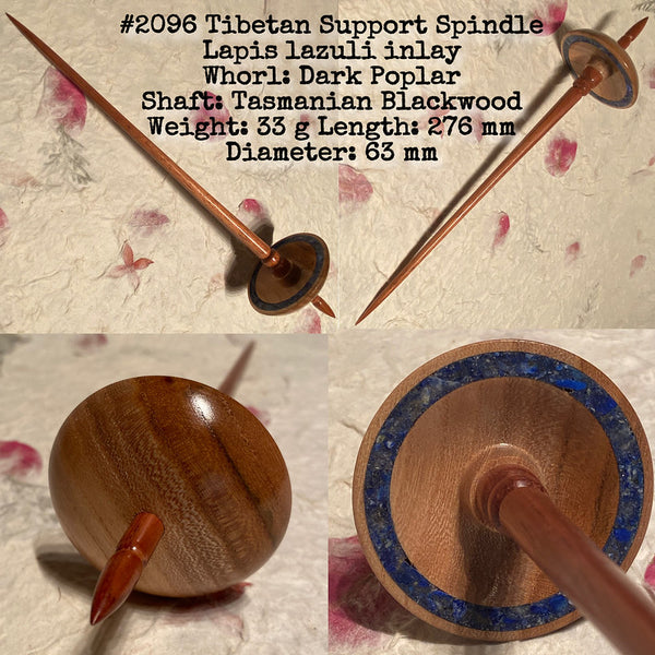 IxCHeL Fibre & Yarns LotBD Tibetan Support Spindle crafted with Tasmanian Blackwood & Dark Poplar with Lapis Lazuli Stone Inlay #2096