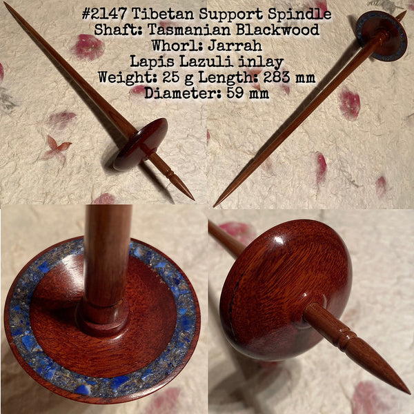 IxCHeL Fibre & Yarns LotBD Tibetan Support Spindle crafted with Tasmanian Blackwood Jarrah and Lapis Lazuli Inlay #2147