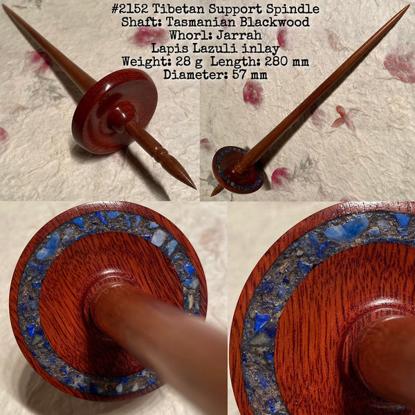 IxCHeL Fibre & Yarns LotBD Tibetan Support Spindle crafted with Tasmanian Blackwood, Jarrah and Lapis Lazuli Inlay #2152