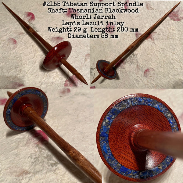 IxCHeL Fibre & Yarns LotBD Tibetan Support Spindle crafted with Tasmanian Blackwood, Jarrah and Lapis Lazuli Inlay #2155