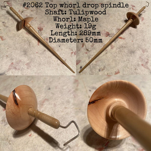 IxCHeL Fibre & Yarns Top Whorl Drop Spindle #2062 made with Tulipwood, Maple with Natural Feature