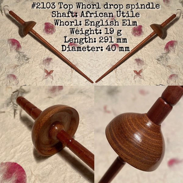 IxCHeL Fibre & Yarns LotBD Top Whorl Drop Spindle African Utile English Elm #2103