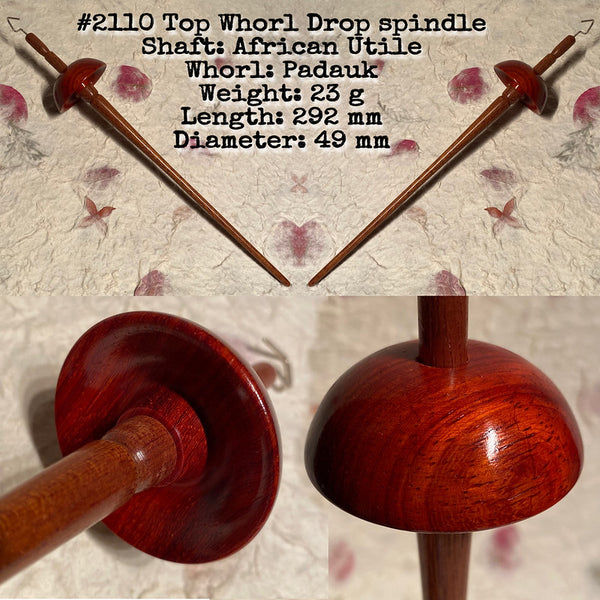 IxCHeL Fibre And Yarns LotBD Top Whorl Drop Spindle African Utile Padauk #2110