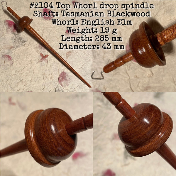 IxCHeL Fibre & Yarns LotBD Top Whorl Drop Spindle Tasmanian Blackwood English Elm #2104