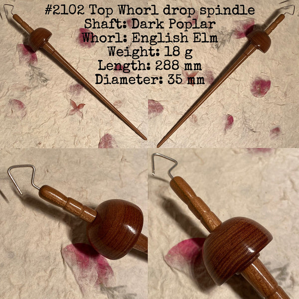 IxCHeL Fibre & Yarns LotBD Top Whorl Drop Spindle Dark Poplar English Elm #2102