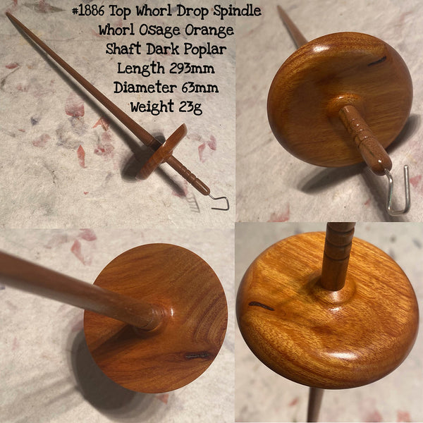 IxCHeL Fibre And Yarns Top Whorl Drop Spindle made with Dark Poplar and Osage Orange