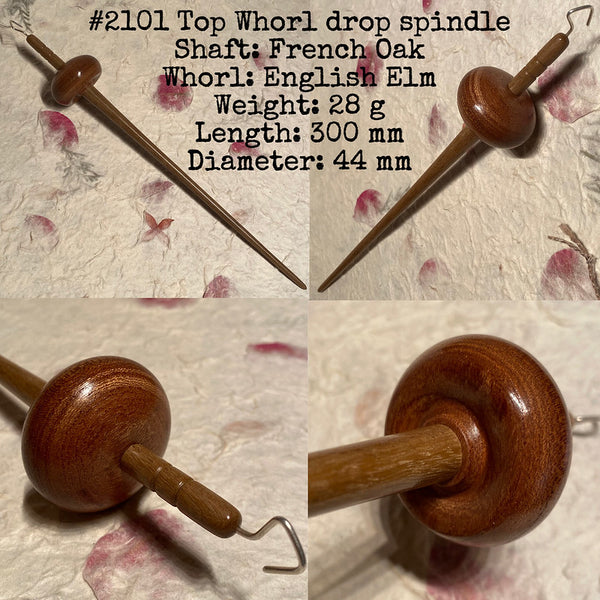 IxCHeL Fibre & Yarns LotBD Top Whorl Drop Spindle French Oak English Elm #2101